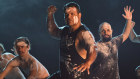 Dean Widders, centre, and members of the Bangarra dance troupe in Araatika: Rise Up.