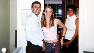Prince Andrew pictured with Virginia Roberts Giuffre in 2001 at the home of Ghislaine Maxwell (right) in London. 