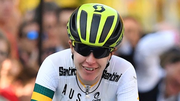 Amanda Spratt finishes second at the Road Cycling World Championships in Austria in September.