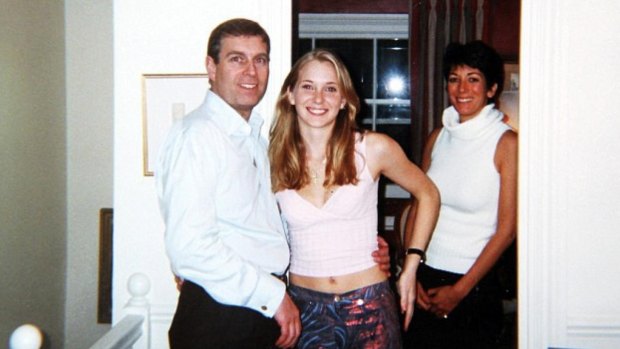 The photo in question: Prince Andrew with Virginia Roberts (now Giuffre) at the London townhouse of Ghislaine Maxwell, on right. 