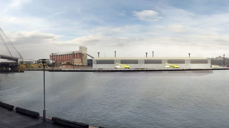 The planned 24-hour site on Glebe Island that will be used to distribute heavy materials for Sydney's infrastructure projects.