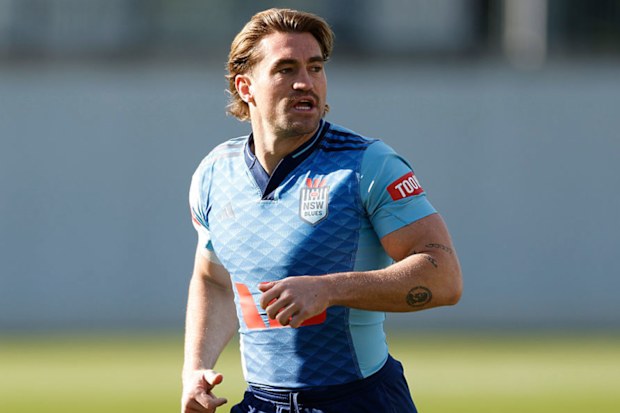 Connor Watson warms up before a NSW Blues State Of Origin training session.