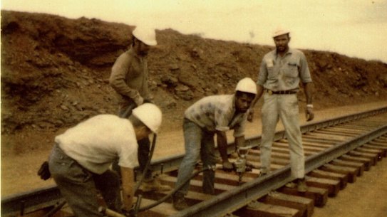 A steel gang for the Mount Newman Rail Project, WA in 1969.