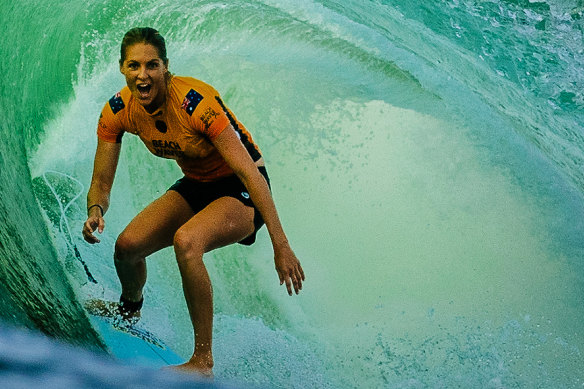 Stephanie Gilmour inside a barrell in 2018.