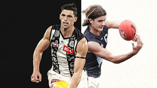 Collingwood champion Scott Pendlebury and rising youngster Murphy Reid.