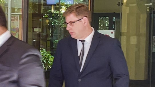 Dominic Gaynor (right) leaves court on Thursday with his lawyer.