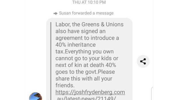 One of the texts claiming that Labor supports an inheritance tax. 