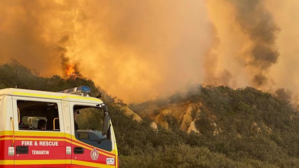 A picture taken by firefighters on Fraser Island last week showing the roaring flames.
