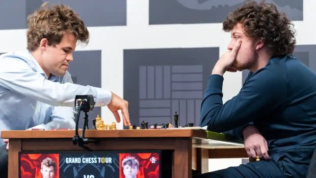 Your move? Magnus Carlsen (left) and his bitter chess rival, Hans Niemann.