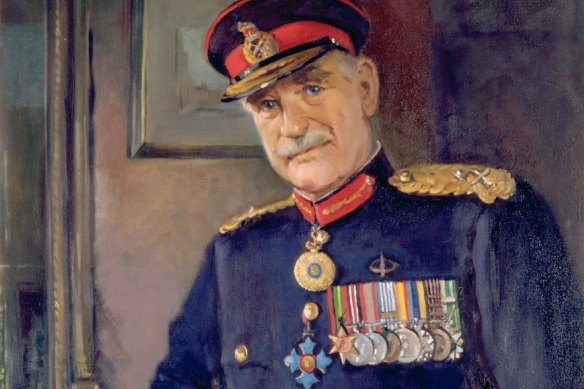 Major General Alan Stretton, 1987 by Gwendolene Pratt oil on canvas laid on composition board National Portrait Gallery collection