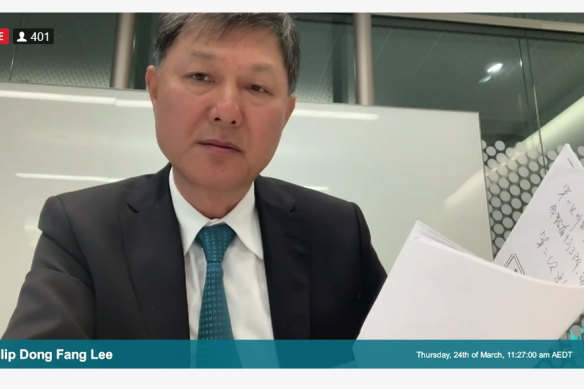 Billionaire property developer Phillip Dong Fang Lee giving evidence to the Bell Review into The Star’s casino licence.