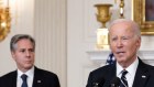 US President Joe Biden speaks in the White House at the weekend. Secretary of State Antony Blinken is seen in the background.