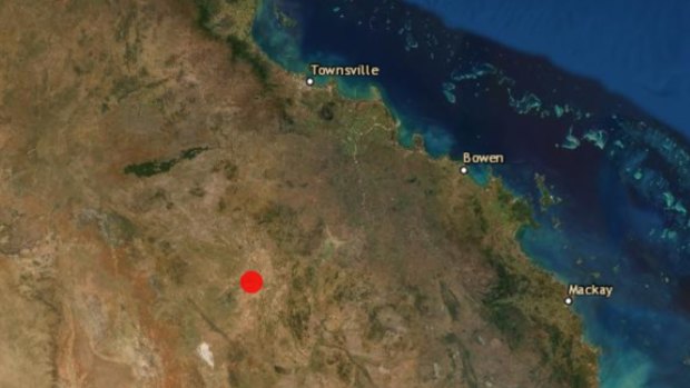 The location of the 4.9 magnitude earthquake in inland northern Queensland on Sunday.