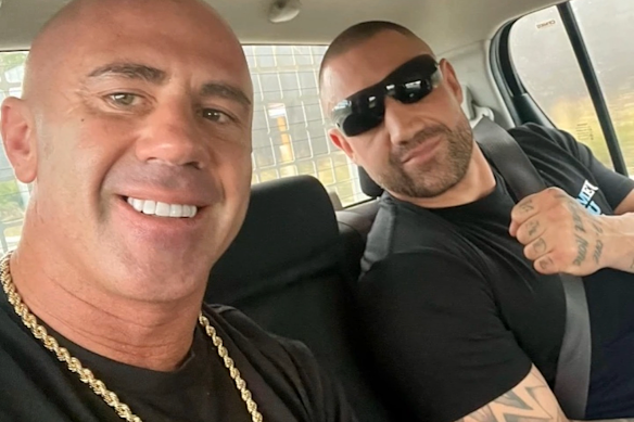 Johnny “Two Guns” Walker (right) with Hells Angels figure Luke Moloney.