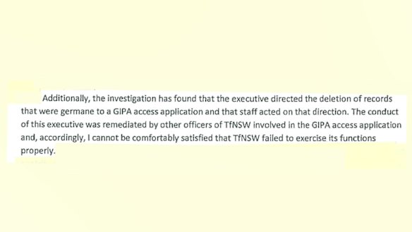 From the Information Commission's preliminary report into the deletion of records at Transport for NSW.