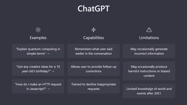 ChatGTP contains warnings for users looking to use the AI for educational purposes.