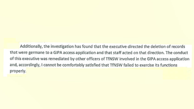 From the Information Commission's preliminary report into the deletion of records at Transport for NSW.
