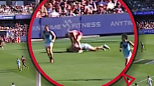 Gallop slams Georgiades’ head into the turf off the ball.