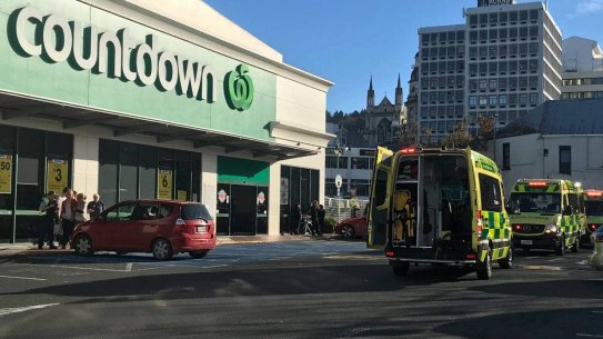 Emergency services at a Countdown supermarket in central Dunedin.