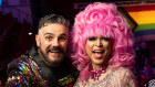 Giovanni Campolo-Arcidiaco and Ben Graetz (aka Miss Ellaneous) at the start of Mardi Gras and Sydney WorldPride celebrations at a flag raising ceremony at the Town Hall.