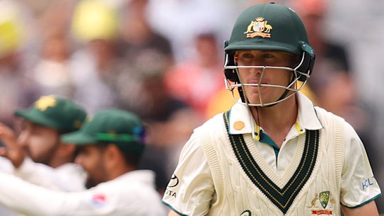 Marnus Labuschagne walks off after being dismissed on Wednesday.
