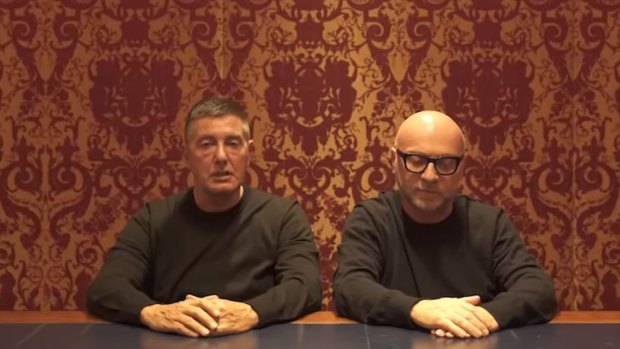 Gabbana Domenico Dolce, left, and Stefano Gabbana apologise in an online video. 