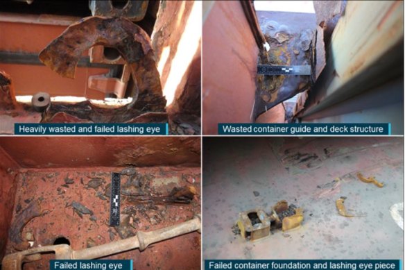Photos from the ATSB report detailing the corrosion on fittings on the APL England.
