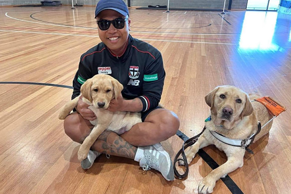 Kadek Artayana fully lost his vision at the age of 20 and is assisted by a guide dog.