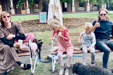 Angelique May-Bennett with partner Tim and her children Billie (9) and Franny (7).