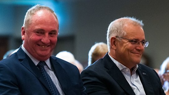 Barnaby Joyce and Scott Morrison campaigning together.