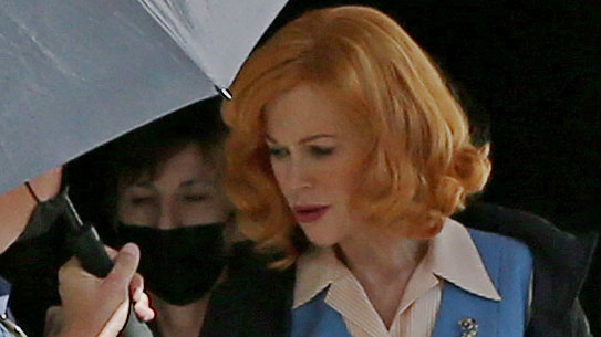 Nicole Kidman filming Being The Ricardos in Los Angeles in character as Lucille Ball. 