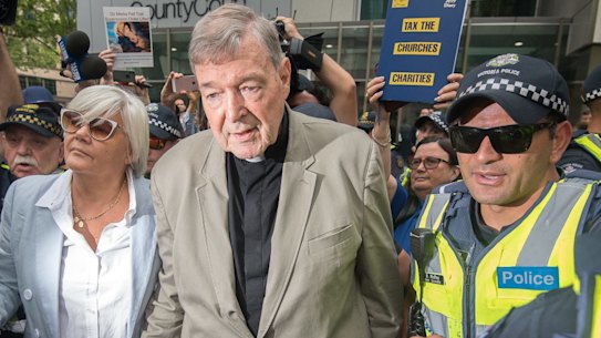 George Pell leaves the County Court last month, the day before he was taken into custody.