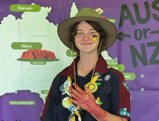 Fifteen-year-old Australian scout Freya Hellstrom with a henna design on her arm.