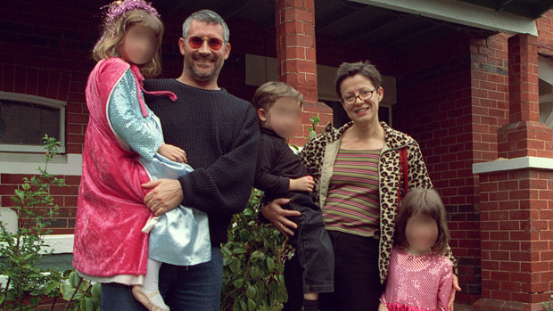 Philip Whiteman and Sherife Ymer with  children outside a property they bought in Elwood, Melbourne in 2002. 