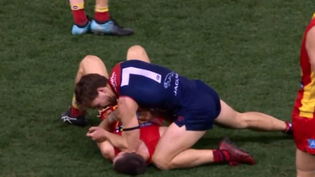 Jack Viney has been charged for this incident against the Gold Coast Suns’ Sam Collins.
