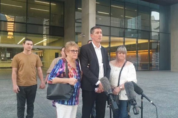 The family of Kim Cobby, who was murdered by her ex-husband Andrew Cobby, fronts the media after the sentencing was handed down at Brisbane Supreme Court on Monday.