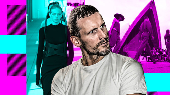 Designer Dion Lee prepares backstage for his fashion show during New York Fashion Week in February 2019.