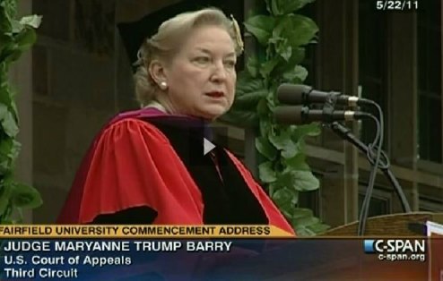 Maryanne Trump Barry delivering the 2011 Fairfield University commencement address.