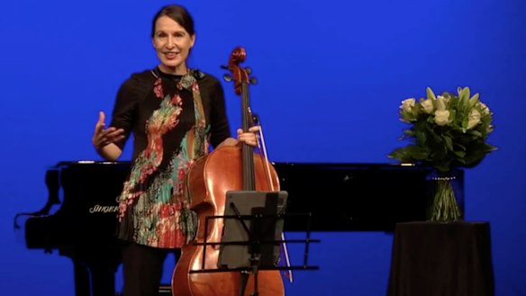 Zoe Knighton at the empty Athenaeum Theatre, performing for the Melbourne Digital Concert Hall.