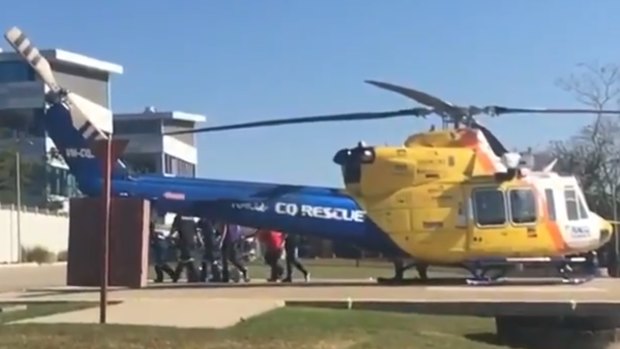 The 12-year-old girl arrives at Mackay Base Hospital.