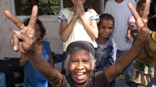An ecstatic reaction to the result of East Timor’s referendum in which 78% of voters favoured independence.