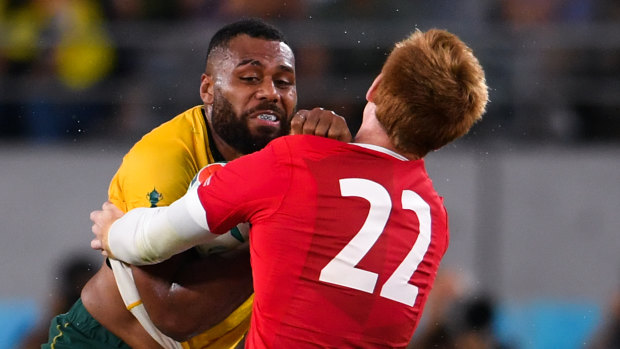 Samu Kerevi was thoroughly unlucky to be penalised for this run during the Wallabies' loss to Wales.