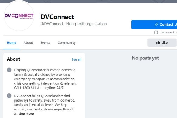 Domestic violence service DVConnect’s Facebook page was also swept up in the shut-down.