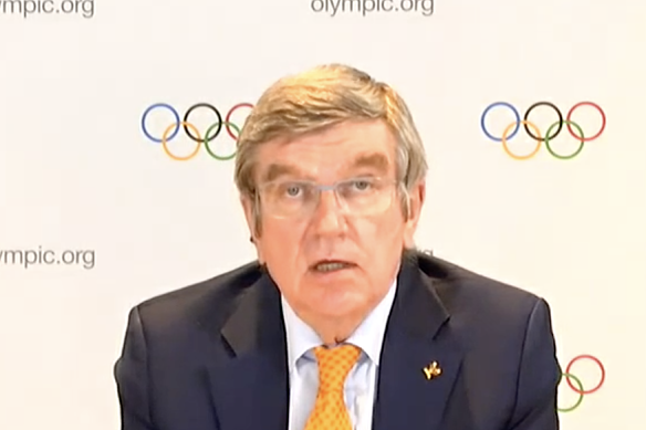 IOC President Thomas Bach discussing the Tokyo Olympics.