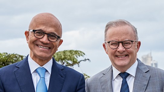 Microsoft CEO Satya Nadella with Prime Minister Albanese Albanese.