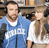 Travis Kelce and Taylor Swift on the New Heights podcast.