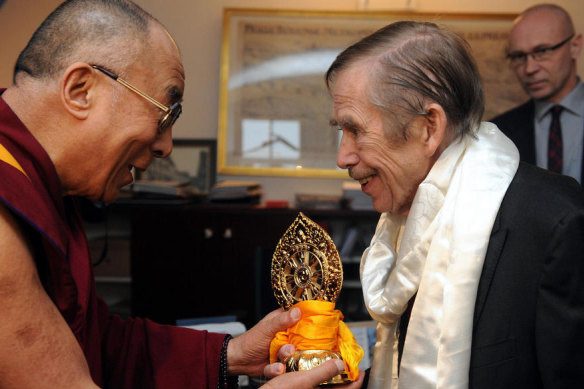 The Dalai Lama with Vaclav Havel, “a playwright and proper bohemian” who took over from the Communists in the Czech Republic.