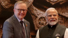 Prime Minister Anthony Albanese with Indian counterpart Narendra Modi at the G20 summit in New Delhi.