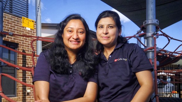 Childcare workers  Glynis Cruz with Teena Beri at the Child’s Play centre in Tarneit 