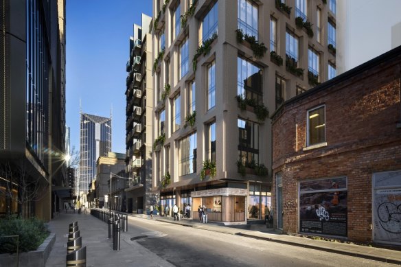 A render of the hotel proposed for 152 Little Lonsdale Street.